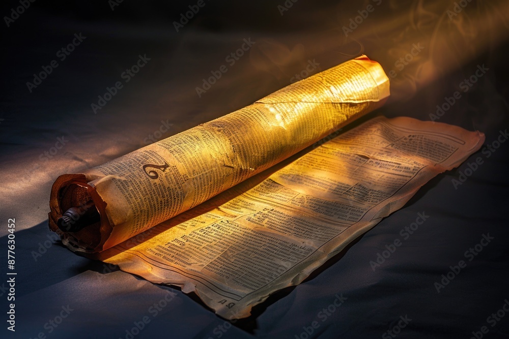 Aufkleber A rolled up scroll placed on top of a sheet of paper, ready for reading or writing
