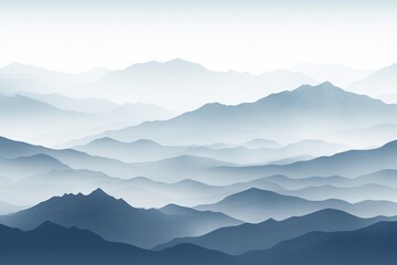 Fototapeta premium Serene layers of blue-hued mountains under a misty, gradient sky creating a tranquil and peaceful atmosphere