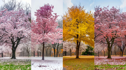 Four Seasons Tree: Spring, Summer, Autumn, and Winter Transformation