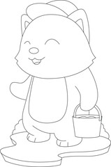 Cat Bucket of Water Animal Vector Graphic Art Illustration