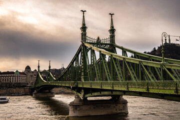 Beautiful Liberty Bridge, famous Budapest city landmark crossing Danube river, Hungary