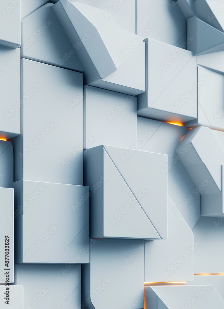 Aufkleber futuristic geometric 3d structure rendering on white tech background - minimalistic and clean design