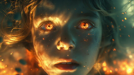 A child&rsquo;s eyes. Reflecting explosion