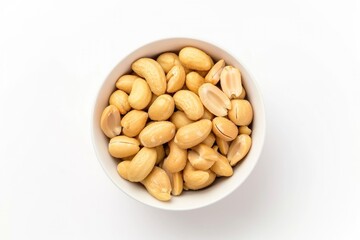A white bowl filled with peanuts placed on a table, ideal for parties or snack time