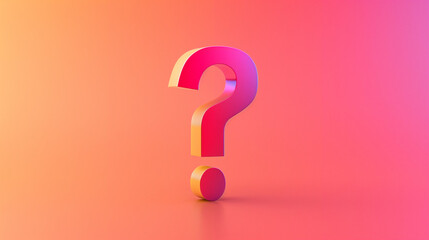 A vibrant 3D question mark on a gradient pink-orange background, representing curiosity and modernity, perfect for bold design concepts.