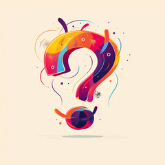 An abstract and playful question mark illustration with vibrant colors and whimsical elements on a light background, perfect for creative and innovative projects.