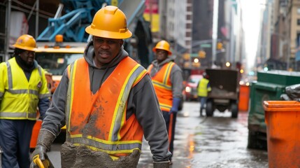 Diverse group of sanitation workers working in New York