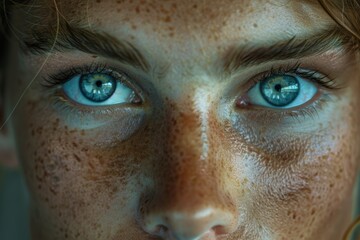 Close up of a woman's face with freckles