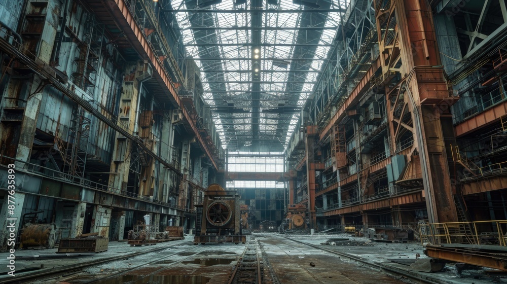 Poster a large industrial building featuring many windows and possibly used in architecture, design, or con