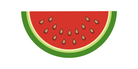 A slice juicy watermelon in flat style isolated on white.Greeting card celebrating watermelon day. Vintage banner showing a juicy berrie.