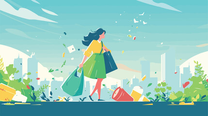 An asian young woman throwing away a garbage in a gre