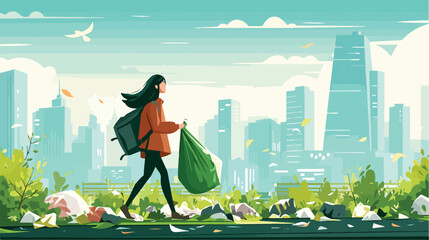 An asian young woman throwing away a garbage in a gre