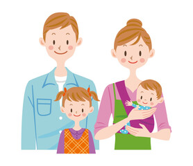 仲良しファミリーのイラスト　家族　子育て　育児　4人家族