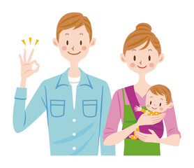 赤ちゃんを抱っこしている夫婦のイラスト　家計