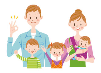 仲良しファミリーのイラスト　子育て　子ども　赤ちゃん　家族