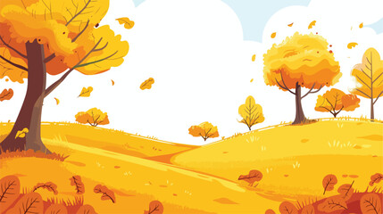 An autumn scene with beautiful yellow leaves on a sun