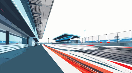 An empty F1 racing track partially covered by buildin