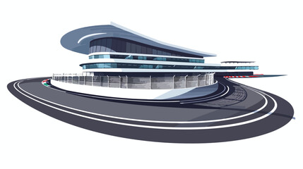 An empty F1 racing track partially covered by buildin