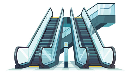 An escalator in white background without commuter fla