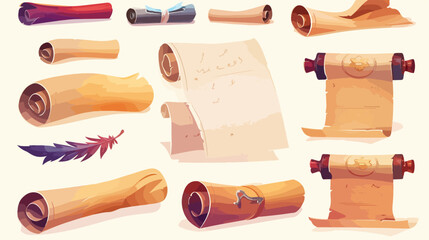 Ancient paper scrolls and documents icons. Simple dip