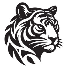 Fototapeta premium black and white tiger head with leaves in fur