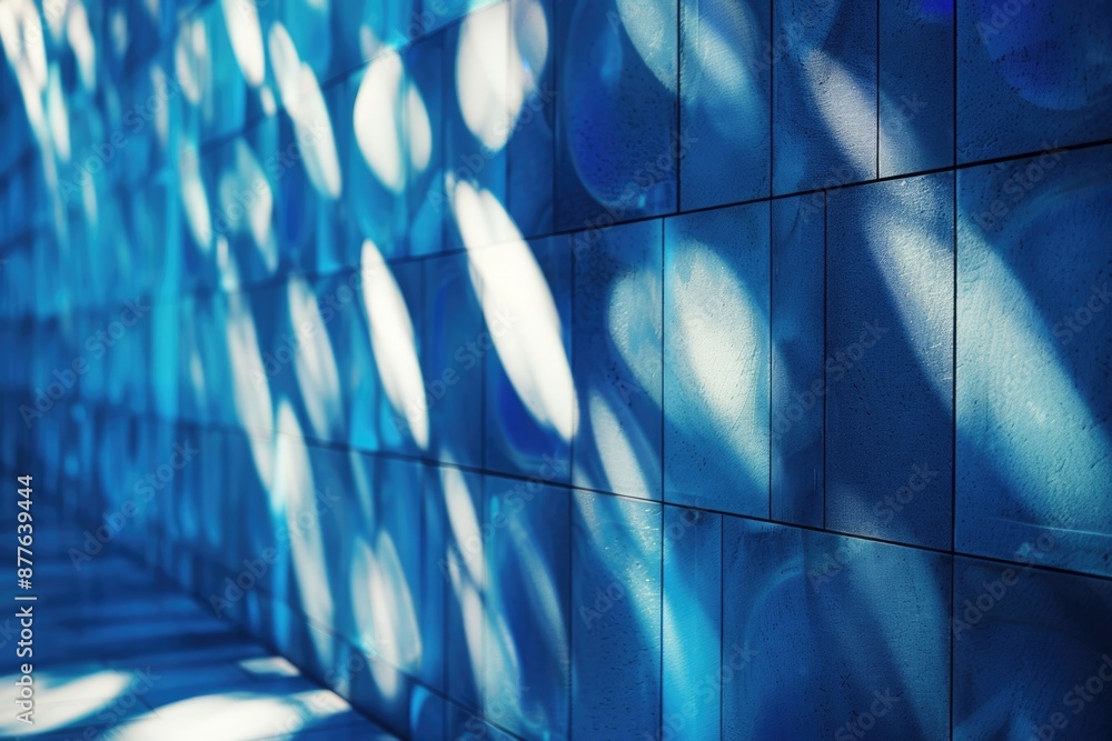 Poster a blue wall with circles of light coming through, ideal for use in technology or innovation-themed p
