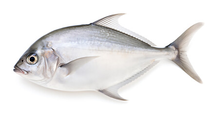 Fototapeta premium A silver and grey fish with a white background, perfect for seafood and culinary websites and social media. 
