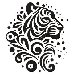 Tiger silhouette abstract floral design