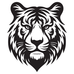 Fototapeta premium black and white tiger head illustration with fur and whiskers closeup