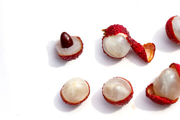 Lychee fruit on white background.