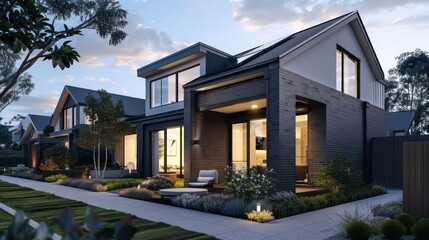 contemporary suburban home with an architectural focus on natural light, featuring skylights and strategically placed windows that illuminate the interior