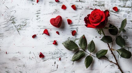 Valentine s Day Theme Red Rose and Heart on White Background