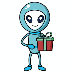 Cartoon style Cute Alien Robot wearing Space suit Vector Icon Illustration