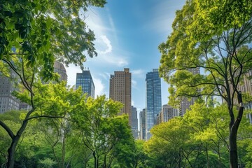 Fototapeta premium Cityscape with green parks and tree-lined streets