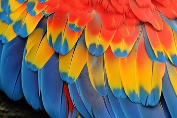 Fototapeta premium A close-up of a colorful macaw's feather arrangement