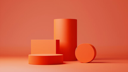 Orange cylinder and cube stand on a plain background.
Perfect for product presentation or abstract display.
Geometric design makes it a modern and stylish setting.