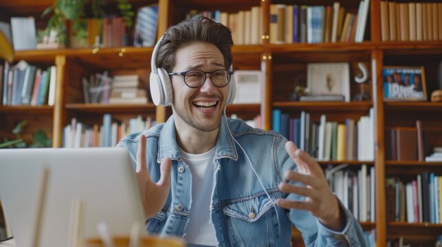 The happy man with headphones