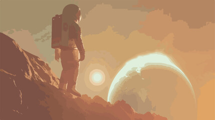 Astronaut unknown planet in the background light ray.