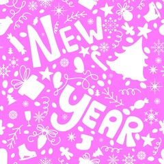 Cartoon Christmas doodle scribble seamless new year pattern for wrapping paper