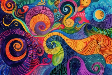 Hand drawing colorful swirls and patterns, symbolizing creativity and imagination concept