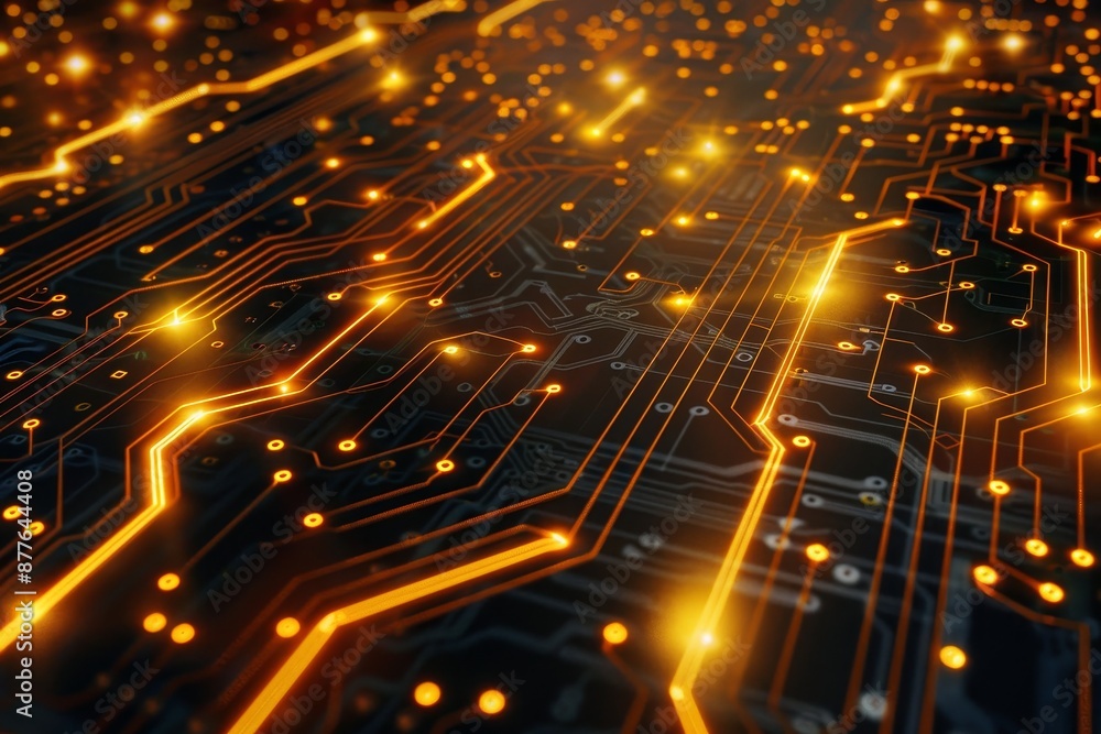 Poster abstract circuit board pattern with glowing lights, representing technology and connectivity concept