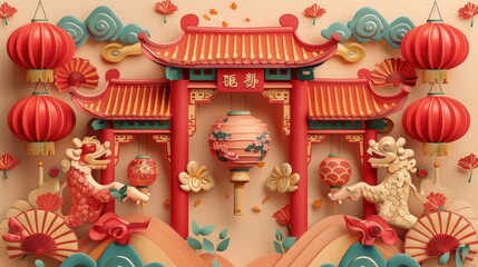 Naklejka premium Chinese new year set. lunar. Illustration 