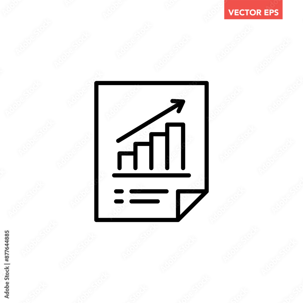 Poster single black business report line icon, simple financial document graphic flat design vector pictogr