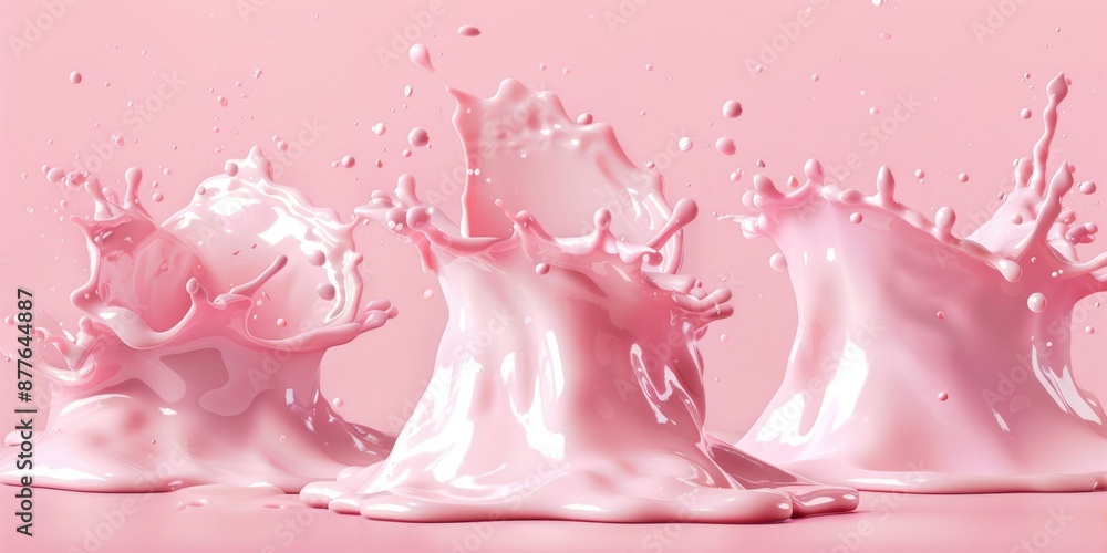 Poster A group of pink liquid droplets splashing on top of each other, creating a mesmerizing visual effect