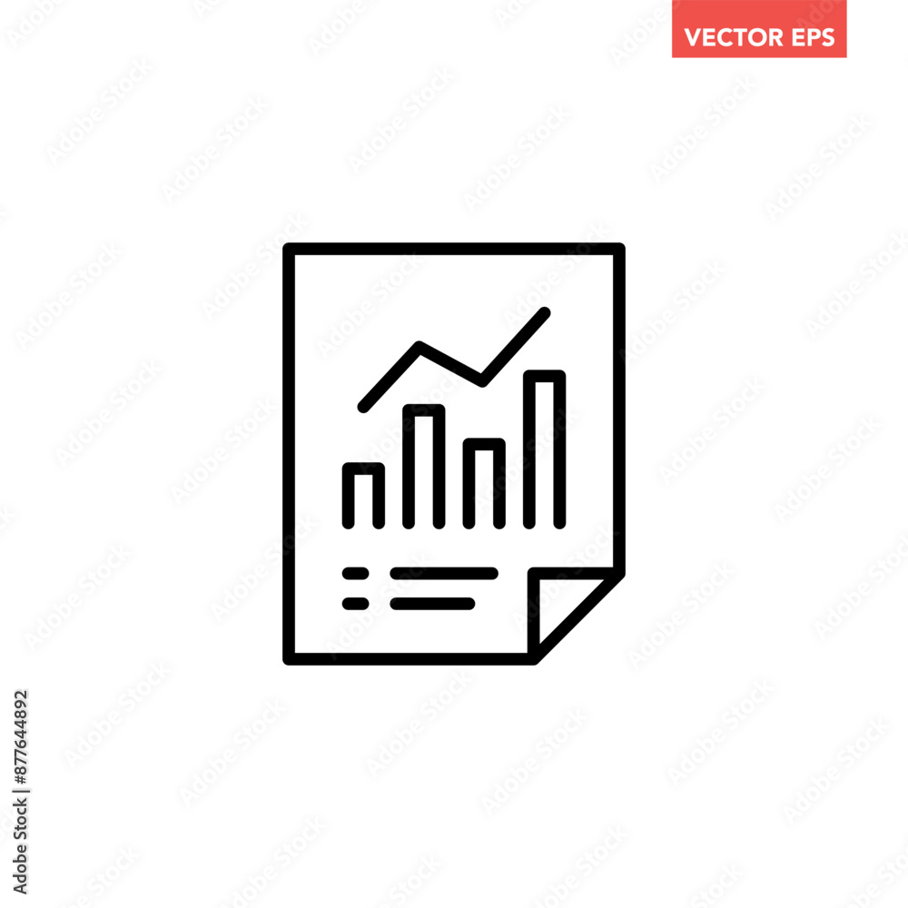Poster single black business report line icon, simple financial document graphic flat design vector pictogr