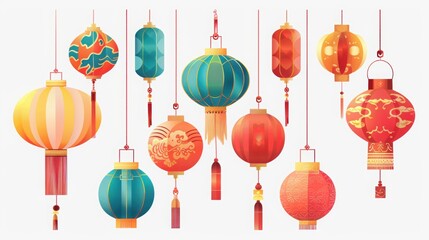 Chinese traditional hanging lantern for new year, lunar festival. png element decoration. lunar. Illustration 