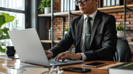 The businessman typing on laptop
