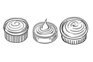Set of hand-drawn sauce with different tastes, monochrome sketch vector illustration isolated on white background