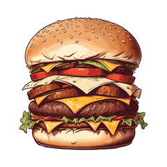 Cartoonish Hamburger Illustration With Seed Bun