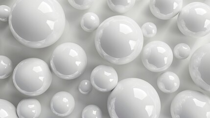 This image features a cluster of white 3D spheres in a symmetrically arranged pattern, representing cohesion, unity, and modern artistic design in a minimalistic setting.